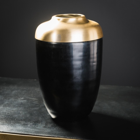 Black glass and brass vase