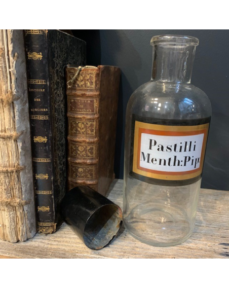 Pastilles de Menthe - Flacon de pharmacie en verre soufflé - XIXème siècle