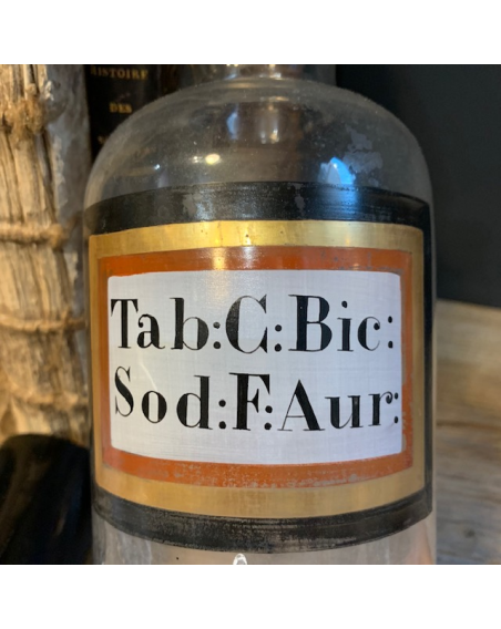 Tablette de Bicarbonate de Soude et Fleur d'Or - Flacon de pharmacie en verre soufflé - XIXème siècle