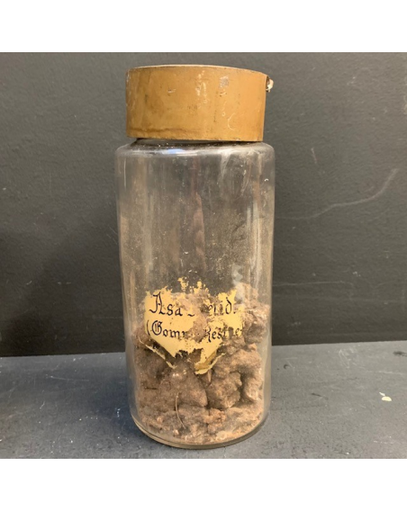 Asa-fœtida (Gomme résine) / Ase fétide - Flacon de pharmacie - Herboristerie en verre soufflé - XIXème siècle