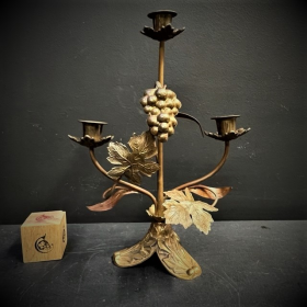Antique brass church candlestick with leaves and grapes - Victorian Period - XIXth century