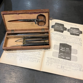 Antique dissecting box from the 19th century in its wooden case
