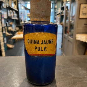 Antique blue pharmacy bottle - Quina Jaune (Yellow Quinina) - End of XIXth century