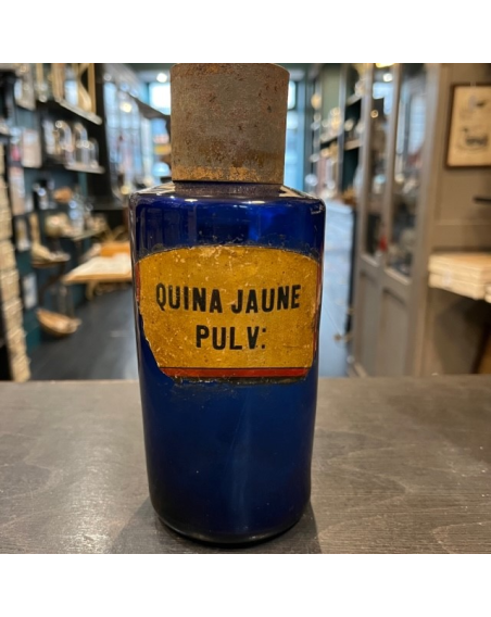 Antique blue pharmacy bottle - Gentian powder - Gentian Pulv: - End of XIXth century