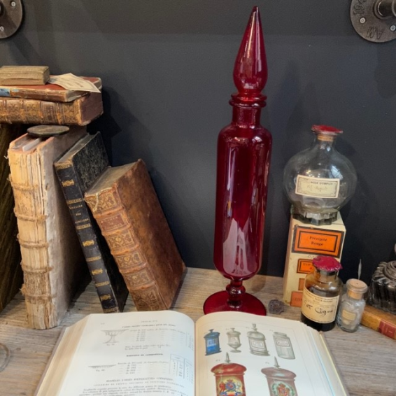 Fiole de vitrine de Pharmacie du 19ème siècle - Verre rouge soufflé