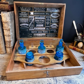 Antique pharmacy advertising display - Modified antique writing case