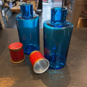Flacon bleu de pharmacie -  Fin XIXème siècle en verre soufflé