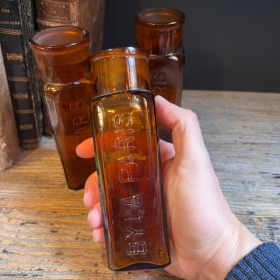 BYLA - Antique Pharmacy bottle in amber glass