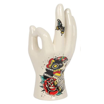 Main tatouée en porcelaine - FAMILY - Porte-bague - Baguier  (TJP0028)
