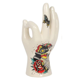 Tattooed hand in porcelain - Ring holder - FAMILY Model