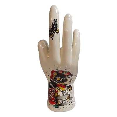 Main tatouée en porcelaine - FAMILY - Porte-bague - Baguier  (TJP0028)