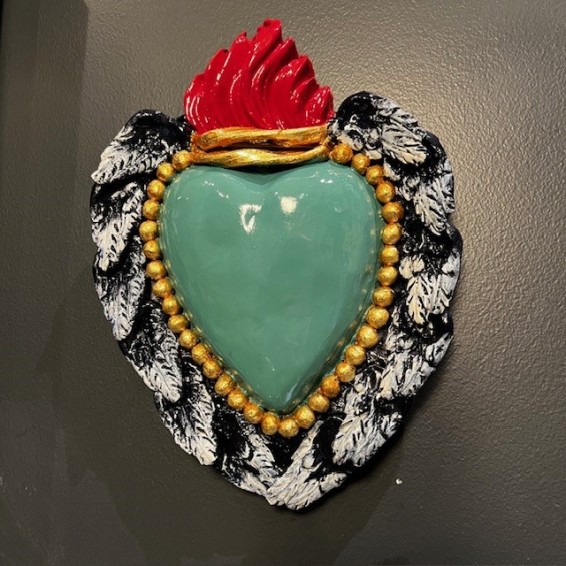 Sacred Heart, Metal Heart Milagro, Gold Heart Box, Ex Voto