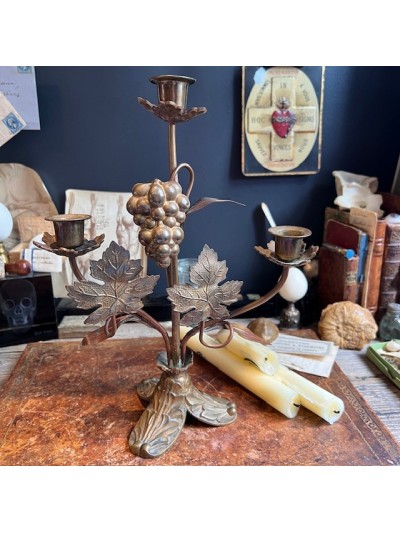 Antique church candlestick with leaves and grapes - Victorian Period