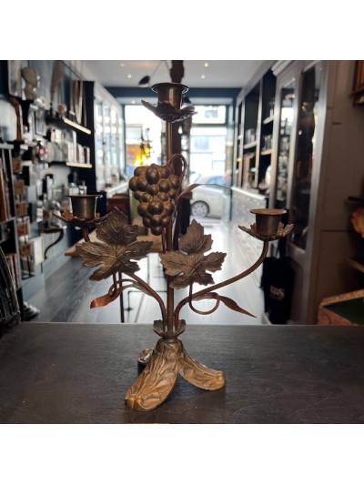 Antique church candlestick with leaves and grapes - Victorian Period