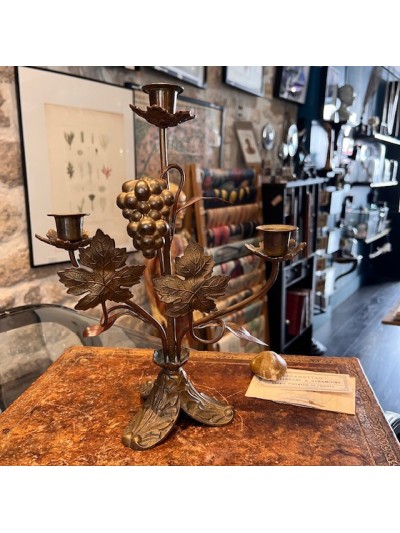 Antique church candlestick with leaves and grapes - Victorian Period