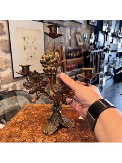 Antique church candlestick with leaves and grapes - Victorian Period