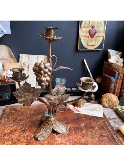 Antique church candlestick with leaves and grapes - Victorian Period