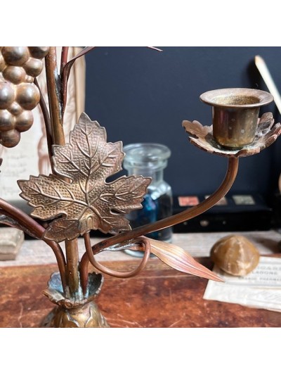 Antique church candlestick with leaves and grapes - Victorian Period