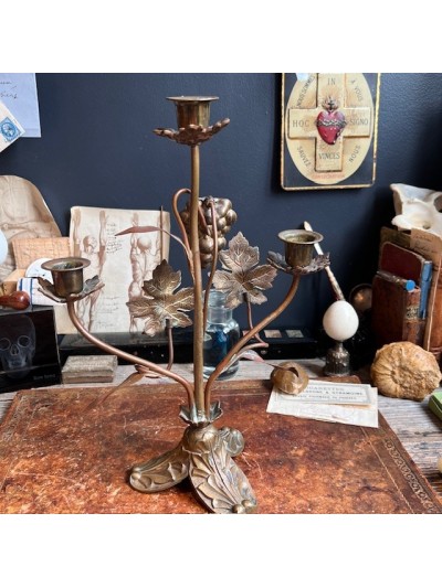 Antique church candlestick with leaves and grapes - Victorian Period