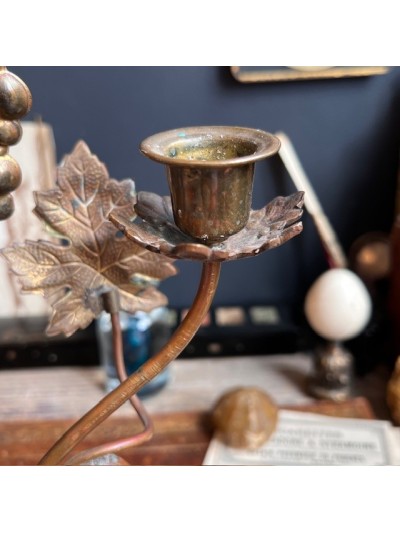 Antique church candlestick with leaves and grapes - Victorian Period