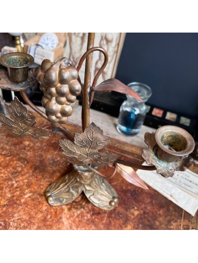 Antique church candlestick with leaves and grapes - Victorian Period