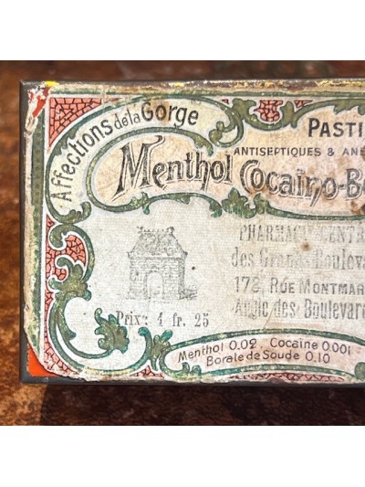 Boîte de pastilles à la Cocaïne - Menthol Borate et Cocaïne 1920