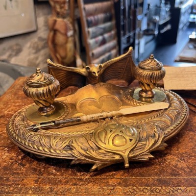 Chauve-souris - Encrier double ancien en bronze du XIXème siècle