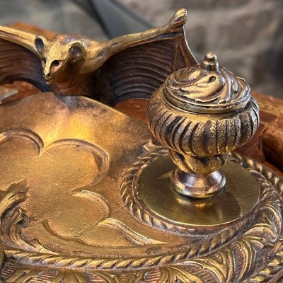 Chauve-souris - Encrier double ancien en bronze du XIXème siècle
