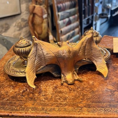 Chauve-souris - Encrier double ancien en bronze du XIXème siècle