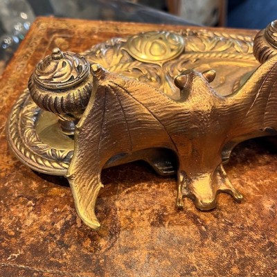 Chauve-souris - Encrier double ancien en bronze du XIXème siècle