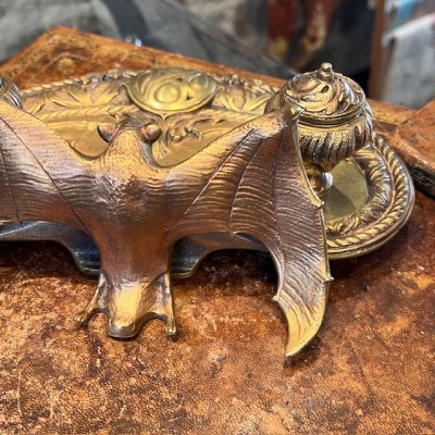 Bat - Antique double inkwell in bronze - 19th century - Esoteric