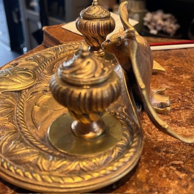 Chauve-souris - Encrier double ancien en bronze du XIXème siècle