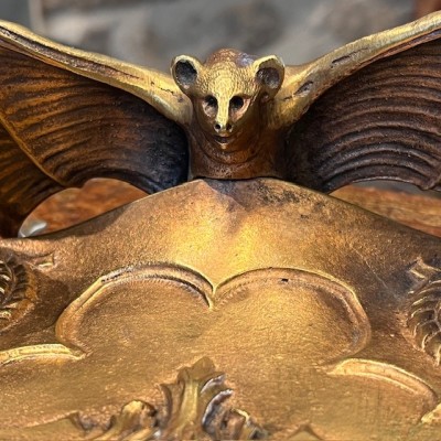 Chauve-souris - Encrier double ancien en bronze du XIXème siècle
