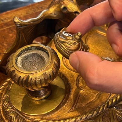 Chauve-souris - Encrier double ancien en bronze du XIXème siècle