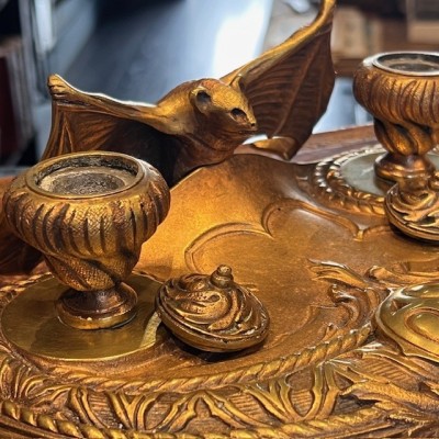 Chauve-souris - Encrier double ancien en bronze du XIXème siècle
