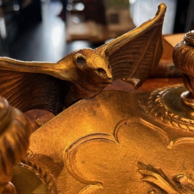 Chauve-souris - Encrier double ancien en bronze du XIXème siècle
