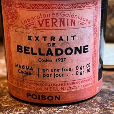 Belladonna extract - 1937 - Poison -Antique pharmacy bottle-Apothecary