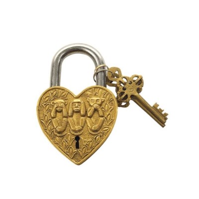 Cadenas Coeur de la Sagesse en laiton - Modèle 3 singes par Boncoeurs
