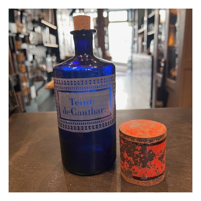 Teinture de cantharides - Flacon en verre bleu de pharmacie - POISON