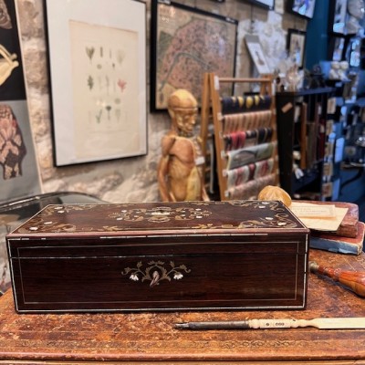 Antique Glove box - Rio rosewood - Brass & bone marquetry-Napoleon III