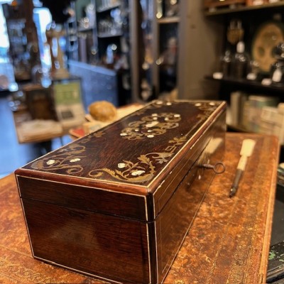 Antique Glove box - Rio rosewood - Brass & bone marquetry-Napoleon III