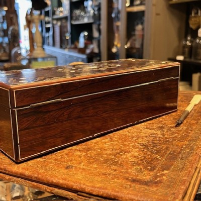 Antique Glove box - Rio rosewood - Brass & bone marquetry-Napoleon III
