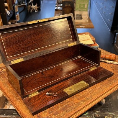 Antique Glove box - Rio rosewood - Brass & bone marquetry-Napoleon III