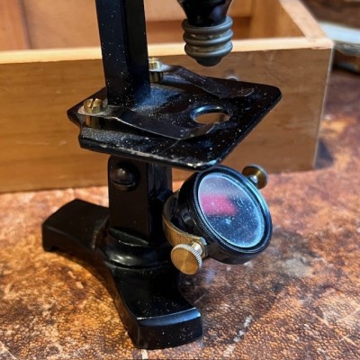 Microscope à colonne droite en laiton et crémaillère - XIXème siècle Microscope à colonne droite en laiton et crémaillère - XIXème siècle