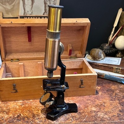 Microscope à colonne droite en laiton et crémaillère - XIXème siècle Microscope à colonne droite en laiton et crémaillère - XIXème siècle
