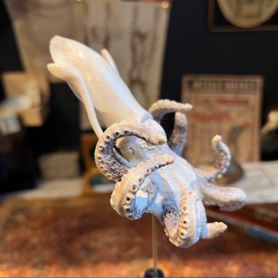 Deer antler wood sculpture - Octopus on pedestal