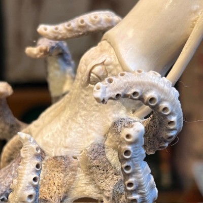 Pieuvre sur socle - Sculpture en bois de cerf