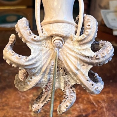 Deer antler wood sculpture - Octopus on pedestal