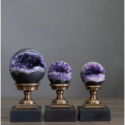 Medici Base - Brass and marble base for mineral ball or sphere