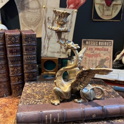 Bougeoir Griffon ou Dragon - Rat de cave en bronze - XIXème siècle
